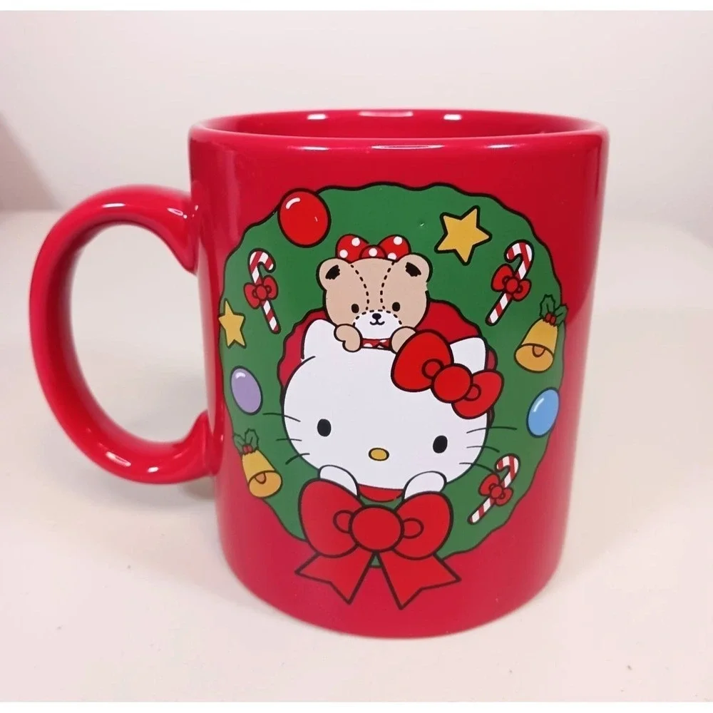 Hello Kitty Christmas Mug Red Sanrio Stocking Wreath Happy Holidays Ceramic